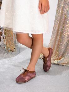 1 Pair Fashionable, Versatile, Breathable Mesh Children Flat Shoes - Brown - View 5