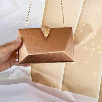 1 pezzo Elegante borsa clutch da sposa di colore unito, borsa a scatola con chiusura a foglia in metallo solido e tracolla, adatta per matrimonio, festa, ballo, portafoglio da sposa