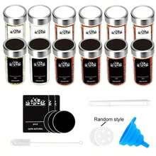 12/24 piezas Caja de especias de plástico con tapa, Frasco de especias de 120ml con etiqueta y marcas, Caja de especias con tapa de botella de especias, Adecuado para estantes, gabinetes y cajones de especias.