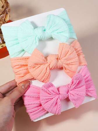 3条装儿童发带，复古纯色编织发带，弹力尼龙材质，可爱儿童发饰，日常休闲佩戴，秋冬季