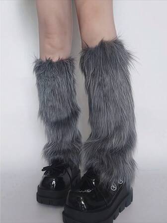 1 Pair Plus Size Women's Faux Fur Leg Warmers, Y2K Punk Ins Baddie Fluffy Leg Warmers, Warm & Slimming For Autumn/Winter