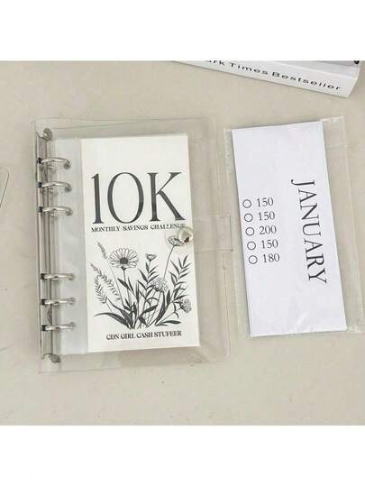 10K 12 Month Envelopes Money Saving Challenge Binder, Photo Album Large Capacity, Money Organizer Planner, Budget Loose-Leaf Book,School Supplies,Back To School