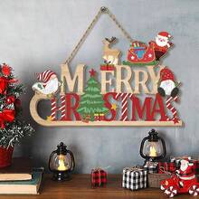 1 件圣诞装饰木制字母标志挂件圣诞欢迎门牌门挂木制字母标志吊坠礼物适合圣诞节家居前门装饰节日派对装饰挂饰 - 彩色 - 查看 4