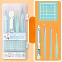 Juego de herramientas profesionales para scrapbooking - cuchillos de tallado, tapetes antideslizantes, pinzas de precisión y bolígrafos para manualidades en papel detalladas 5 piezas/juego - Azul Cadete - Ver 1