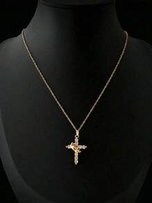 1pc Exquisite Elegant Shiny Crown Decor Cross Copper Pendant Stainless Steel Necklace For Girls Versatile Light Luxury Party Banquet Holiday Jewelry For Christmas Festival Gift For Daily Life