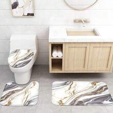 4 Pcs White Marble Shower Curtain Set Grey Bathroom Sets With Shower Curtain And Rugs Gold Modern Abstract Bathroom Decor Accessories Gray Bathroom Rugs Toilet Lid Cover With Hooks{Inchcolor_nameinch:InchGreyGoldinch} - GreyGold - 查看 9