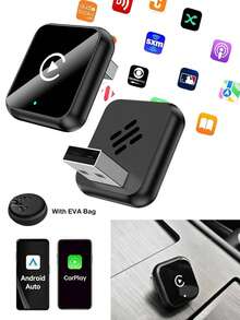 2026款无线CarPlay适配器，兼容/安卓系统 - 连接快速，无延迟，支持免提通话，无线适配器充电器CarPlay加密狗 - 黑色 - 查看 1