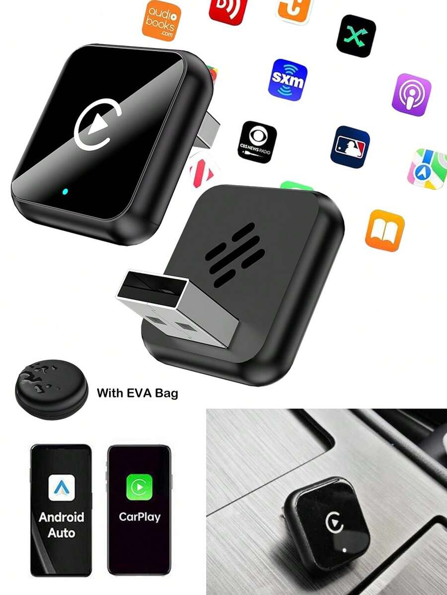 2026款无线CarPlay适配器，兼容/安卓系统 - 连接快速，无延迟，支持免提通话，无线适配器充电器CarPlay加密狗 - 黑色 - 查看 1