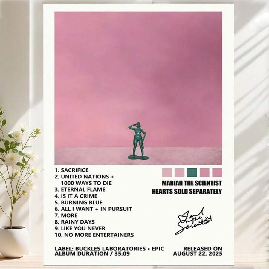 Framed 1PC Room Decor Mariah Poster The Scientist Hearts Sold Separately Music Album Cover Posters For Room Canvas Wall Art Bedroom Decor Exquisite Wall Art Canvas Poster 2D High-Quality Print For Home, Office, Living Room, Bedroom, Kitchen, Bathroom, Dorm,Restaurants, Bars, Cafe,Gym,Hallway, Perfect Gift Ideal For Seasonal Decor,Event&Party Supplies, Birthdays,Valentine's Day, Mother's Day, New Year, Halloween,Thanksgiving Day,  Christmas, Easter - 框架 - 查看 1