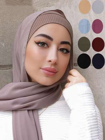 1 pieza Turbante elástico de unicolor para mujer, pañuelo de cabeza (hijab)