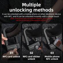 ROCKBROS 1个NFC智能U型锁：告别传统钥匙，一触即开，不再麻烦！ - 黑色 - 查看 3