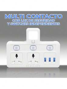 ELE-GATE Multifuncional Adaptador Hembra de Habitación Luz Nocturna Interruptor USB Enchufe de Pared Adaptador de Carga - Blanco - Ver 3