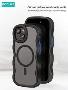 Koolife 1pc Wavy Edge Shockproof Phone Case With Magnetic Charging, Raised Camera Protection, PC+TPU Material Compatible With IPhone 17 ProMax/17/17 Pro/17 Air/16/16 Pro/16 Plus/16 ProMax/15 ProMax/15 Pro/15 Plus/14 ProMax/13 ProMax/13 Pro/12 ProMax/11 - Black - View 4
