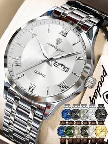 POEDAGAR 1pc Casual Men's Stainless Steel Wrist Watch With Calendar Display, 30M Water Resistant, Luminous, Fashionable Quartz Watch For Men, Suitable For Daily Wear, Birthday Gift - one-size - View 12