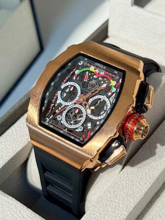  ONOLA 品牌时尚男士酒桶形石英表，多功能计时、日期显示，休闲运动防水手表，适合日常和户外活动，是送给家人、朋友和父亲节的完美礼物选择