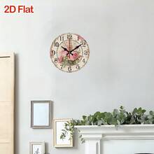 1pc 10-Inch Rustic Farmhouse Pink Roses Wooden Wall Clock - Vintage Floral Beige Background With Black Hands & Red Second Hand, Silent Quartz Movement, Easy-To-Read Large Numerals, Durable Wood Construction Kitchen Bedroom Living Room Bathroom Office Decor, AA Battery Operated (Not Included) - Elegant Home Décor & Functional Timepiece, Wall Clock Living Room Large Size, Modern Wall Clock, Kitchen Wall Clock, Kitchen Clock Wall Clock, Living Room Decor And Accessorie, Wall Clock - 10*10in - View 7