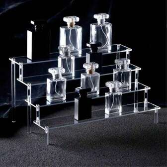 1 pezzo Scaffale portaoggetti a 5/4/3/2/1 ripiani. Realizzato in materiale acrilico trasparente per la decorazione della stanza. Può essere utilizzato per organizzare e conservare forniture per unghie, accessori da cucina, cuffie, trucchi, gioielli, torte e dessert. Accessori da scrivania raffinati e organizer per profumi. Regalo ideale per le donne.