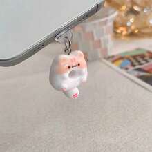 Cute Kitten Donut Resin Mobile Phone Dust Plug DIY Mobile Phone Pendant Mobile Phone Charging Port Dust Pendant - 粉紅白貓 - 查看 1