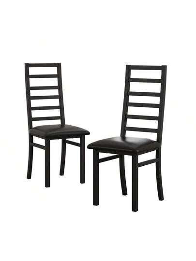 Set Of Metal Dining Chairs, Steel Legs PU Leather Seats, Armless High Back Kitchen, Living Room, Grijs view 8