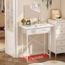 Small Vanity Desk With Mirror And Drawers, White Makeup Vanity Table With Storage, Compact Vanity For Bedroom, Modern Makeup Desk For Girls, Space-Saving Vanity Table - trắng - Xem 2