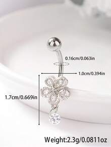 1pc Stainless Steel Natural Shell Teardrop Navel Piercing, Plum Blossom Belly Button Ring