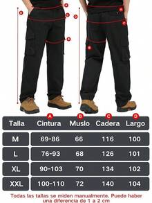 XINTM Men's Cotton Work Pants, Baggy Cargo Pants, Rip-Resistant, Multiple Pockets, Stretch, For Work, Hiking - 黑色 - 查看 7