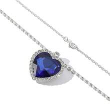 Fashion Love Wedding Blue Rhinestone Zirconia Pendant Women's Necklace Heart Of Ocean Heart Forever Pendant