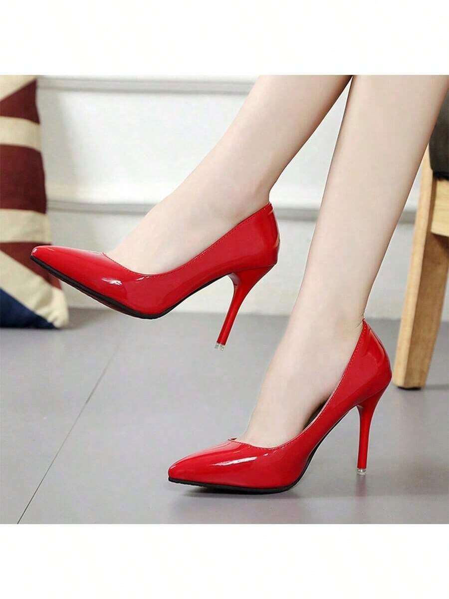 Las mujeres de tacón alto señaló zapatos individuales, temperamento nightclub color nude sexy zapatos de tacón alto - Rojo - Ver 1