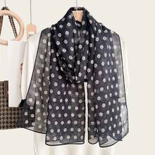 Écharpe longue en soie à carreaux argentés, imprimé rétro personnalisé,âle décoratif polyvalent haut de gamme, écharpe longue respirante pour femme