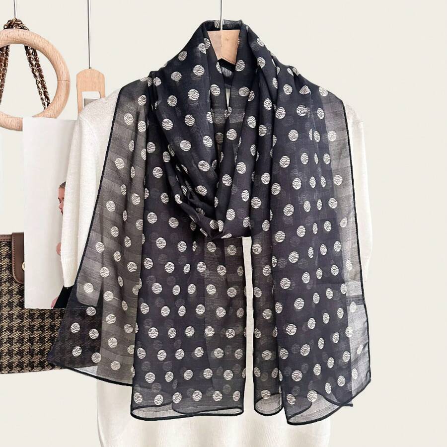 Écharpe longue en soie à carreaux argentés, imprimé rétro personnalisé,âle décoratif polyvalent haut de gamme, écharpe longue respirante pour femme