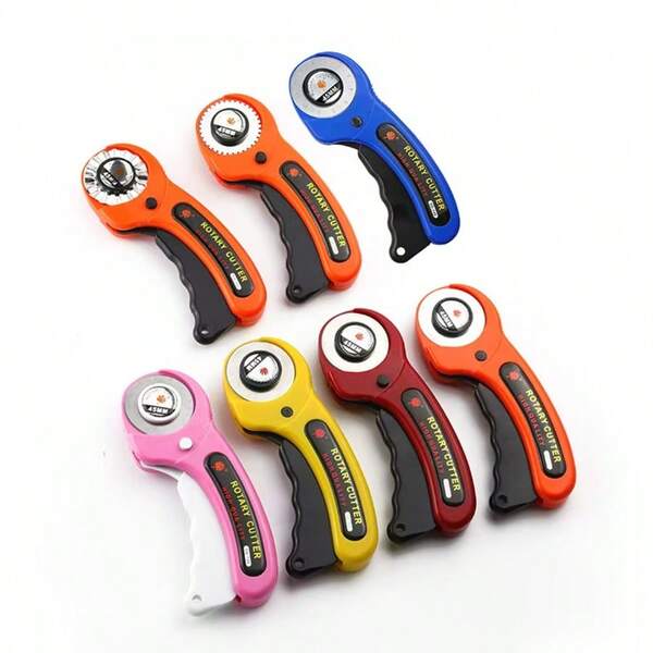 1/5 قطعة قاطع دوار 45 مم لقص الأقمشة والجلد والورق والنسيج، شفرة دوارة مع مقبض حلقة مطاطية