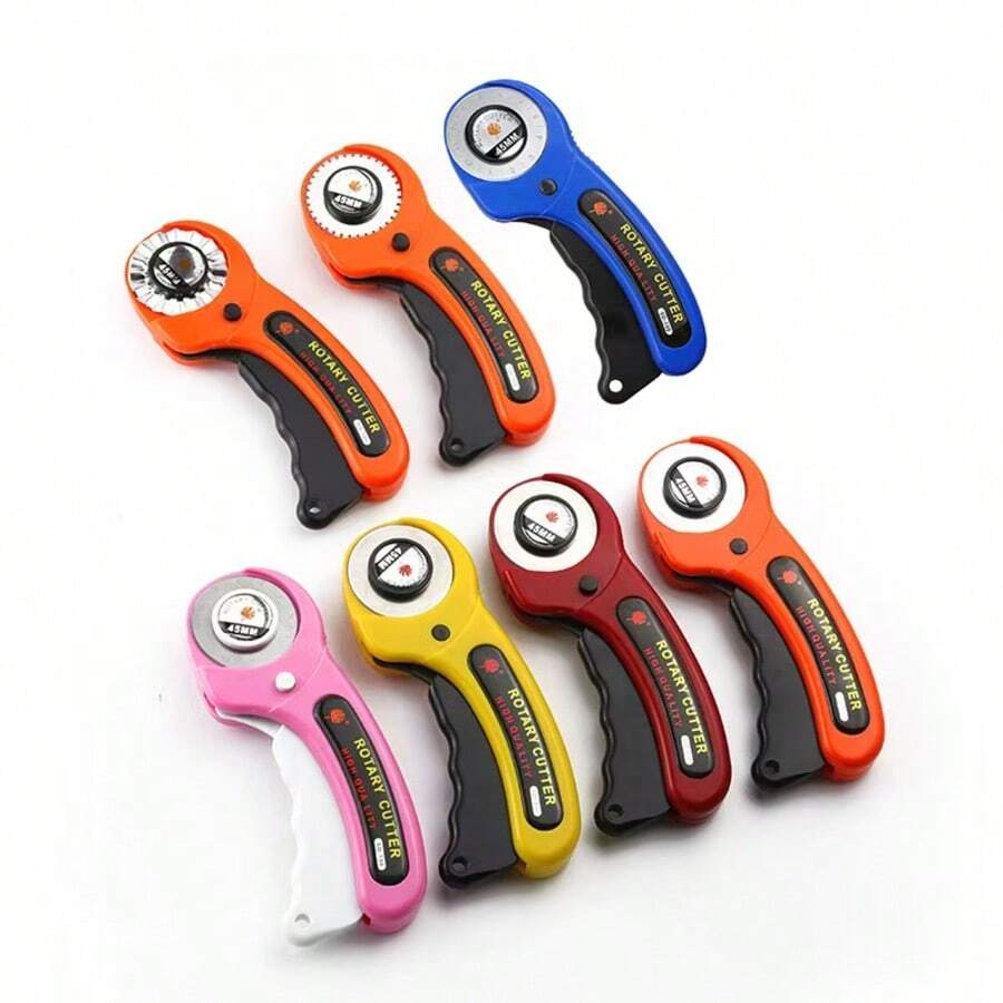 1/5pcs 45mm Patchwork Rotary Cutter Fabric Leather Paper Textile Craft Rotary Blade With Rubber Ring Handle - Multicolor - View 1