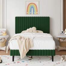 Twin Bed Frame, Velvet Upholstered Platform Bed With Vertical Channel Tufted Headboard And Footboard, Pink/ White/ Green/ Black/ Blue, Full Bed Frame/ Queen Bed Frame/ King Bed Frame ﻿ - 綠色 - 查看 14