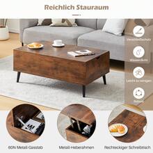 CLIPOP Mesa de centro regulable en altura, mesa de salón retráctil, tablero elevable, mesa auxiliar con compartimento oculto, mesa de sofá de madera, para salón, oficina - Marrón - Ver 5