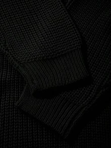 女士简约罗纹纯色休闲韩版纹理通勤宽松百搭立领拉链半开襟套头长袖毛衣，春/秋/冬黑色 - 黑色 - 查看 9