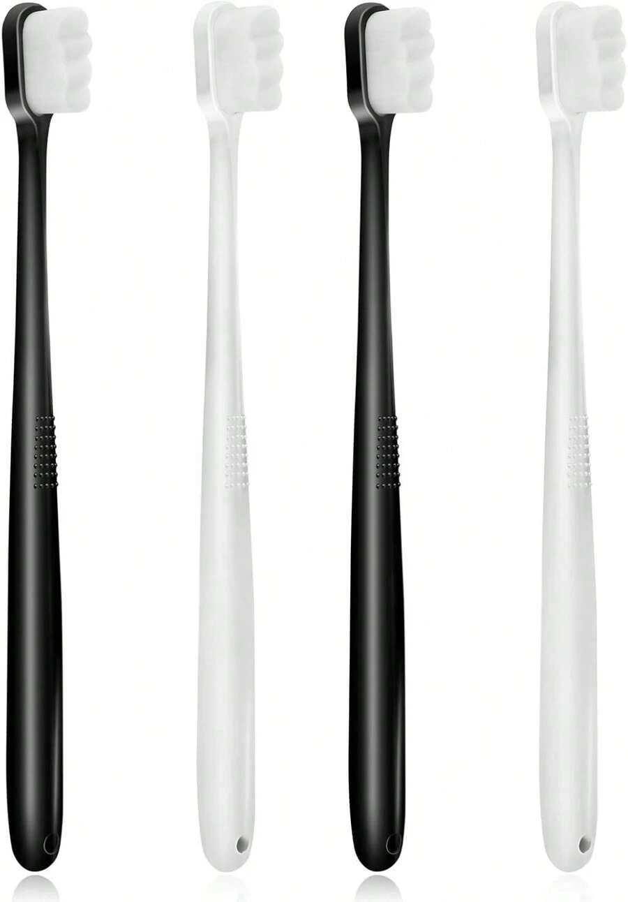 4Pcs Extra Soft Toothbrush, Ultra Soft-Bristled Adult Toothbrush Micro-Nano 20000 Floss Bristle Good Cleaning Effect For Sensitive Teeth Oral Gum Recession (2 White & 2 Black),25775234 - 白色 - 查看 1