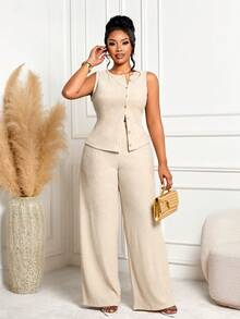 BIUBIU 女士加大码休闲条纹纽扣长袖上衣和中长裙两件套，适合度假、居家生活、返校季、秋冬季穿着、万圣节、派对等场合。 - 杏色 - 查看 6