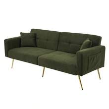 [Two-Seater Sofa Bed] - Modern Two-Seater Sofa With Adjustable Backrest + Gold Metal Legs, Integrated Bed Function. Multifunctional 2-In-1 Furniture. - Antique Green + Foam + 2 Seat - View 9
