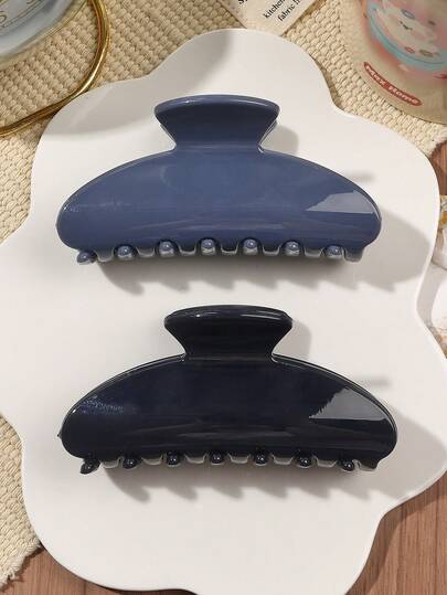 2pcs/Set Minimalist Elegant Jelly Blue, Gray, Black Solid Half-Circle Hair Claw Clips, Versatile Outdoor Hair Accessories, Autumn/Winter Winter Hair Clip