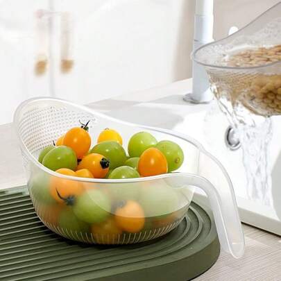1 Peça Tigela Plástica Multiuso para Lavar Arroz com Furos Tetragonais Densos, Cesta de Drenagem, Tigela de Frutas