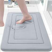 1pc Classic Solid Color Memory Foam Bath Mat, High Absorbency Quick Dry Surface, Sturdy Non-Slip Bottom, Suitable For Bathroom And Kitchen Floors, Practical And Soft, Also Applicable To Bedroom, Dorm, Laundry Room. Lightweight And Flexible Design, Easy To Clean And Maintain. - Black - View 12