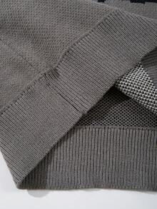 Men's Loose Casual Cartoon Girl Eye Print Pullover Sweater, Streetwear Style, Round Neck, Long Sleeve, Autumn/Winter - 棕色 - 查看 8