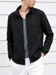 男士休闲长袖外套，适合运动、户外、健身、跑步、钓鱼、球类运动 - 黑色 - 查看 5