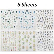 Spring Flower Nail Art Stickers Decals Blue Green Butterfly Nail Decals Self Adhesive 5D Embossed For Women Nails Design Decoraion 3D Flower Mails Stickers Supplies{Inchcolor_nameinch:InchColorful-20inch} - 多彩-20 - 查看 8