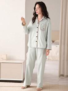 AICJ 2pcs/Set Women Casual Striped Long Sleeve Top And Pants Pajama Set, Comfortable Cotton, Suitable For Spring, Summer, Autumn, Valentine's Day, New Year Gift, Fall Winter Clothes