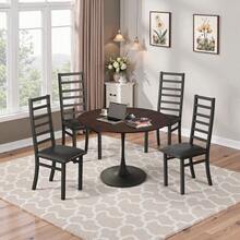 Set Of 2 Metal Dining Chairs, Steel Legs And PU Leather Seats, Armless High Back Dining Chairs, For Kitchen, Living Room, Gray - Brown Table - View 8