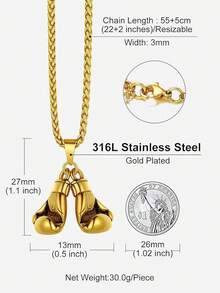 Richsteel 3D/Basketball/Soccer/Baseball Ball Boxing Glove Cool Pendant Men, 316L Stainless Steel Sneaker Chain,Sport Fan Jewelry - 08-雕刻金色拳擊手套 - 查看 7