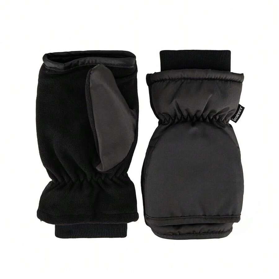 Isotoner Womens Water Repellent Touchscreen Iridescent Sleekheat Gloves And Flip Top Mittens{Inchsize_nameinch:InchL/XLinch,Inchcolor_nameinch:InchBlackinch} - màu đen - Xem 1