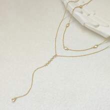 Valentine's Day Fashion Simple Beaded Chain Y-Shaped Necklace For Women Adjustable Elegant  Multi-Layer Collarbone Chain - Gold - View 13