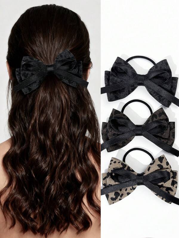 1pc Women's Fashionable Casual Elegant Leopard Print Fabric Bow Hair Scrunchie, Suitable For Ponytail, Daily Commute, Outdoor Activities, Outfit Matching, Holiday Gatherings, Birthday Parties, Shopping And Photo Shoots, Versatile Accessory, Great Gift For Best Friend ,Hair Rope